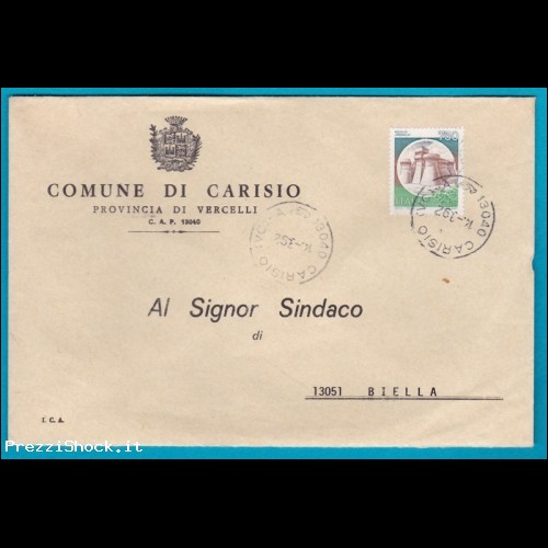 1992 Comuni Comune di Carisio affrancatura castelli 1 porto