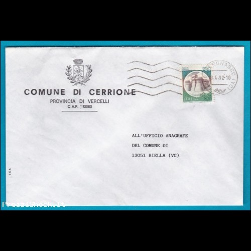 1992 Comuni Comune di Cerrione affrancata castelli 1 porto