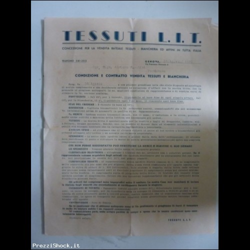 Lettera "CONDIZIONI DI VENDITA TESSUTI LIT Genova" 1939