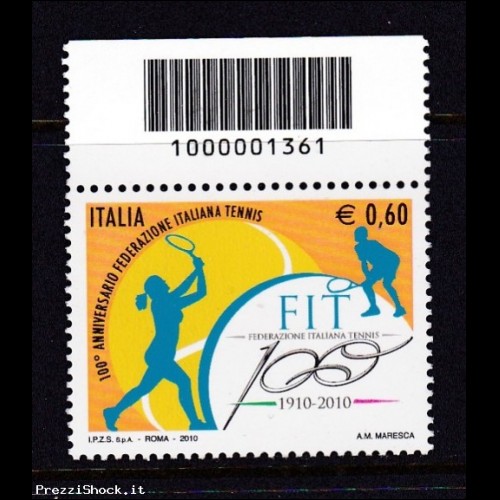 2010 Codice barre 1361 anniversario federazione ital tennis