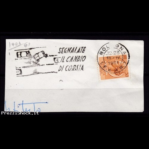 1960 annullo targhetta segnalate cambio corsia su frammento