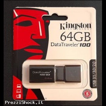 Pen drive 64 GB Kingston DT100G3/64GB nera nuova