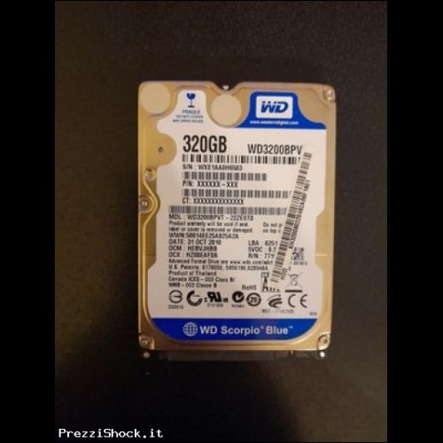 Hard disk 2,5" SATA WD Scorpio Blue 320GB WD3200BPVT usato