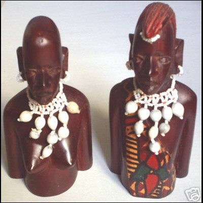 Statuine coppia busti masai in legno originali dal Kenya