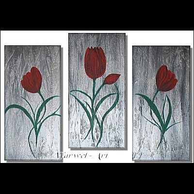 Fiori ~ 3 Quadri 80x120cm ~Struttura ~ ARGENTO - tulipani