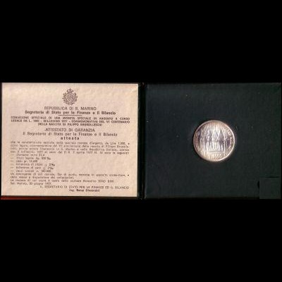 1977 SAN MARINO BRUNELLESCHI 1.000 LIRE ARG. FDC ORIGINALE