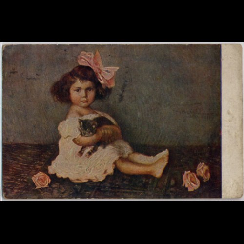 Jeps - cartolina ANIMALI - Bambina con micetto anni 20 VG