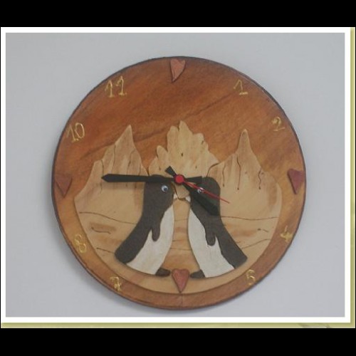 Splendido orologio Pinguini in legno Nuovo fatto a mano