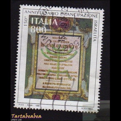Francobollo Repubblica usato-Emancipazione ebrei italiani