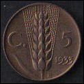 ITALIA REGNO 1933 - 5 centesimi spiga - SPL/FDC