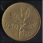 ITALIA REPUBBLICA 1957 - 20 LIRE gambo stretto - BB