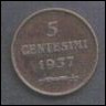 REPUBBLICA SAN MARINO 1937 - 5 CENTESIMI - BB
