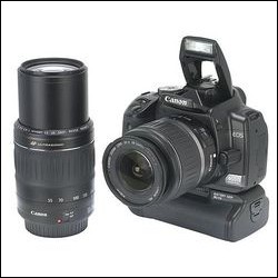 Canon EOS 400D + EF-S 18-55 mm + EF 55-200mm + battery pack