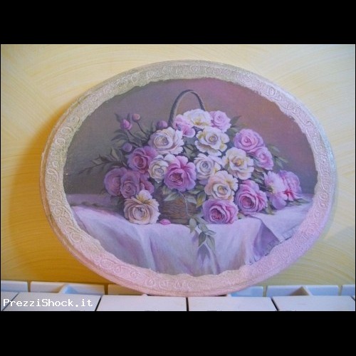 Quadro con fiori decorato in decoupage misure cm 24x30