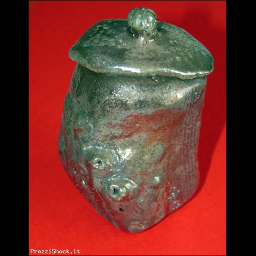 Vasetto/contenitore in ceramica Raku con coperchio